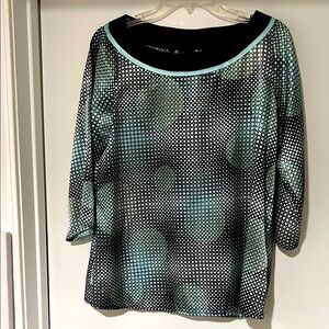 AB Studio Black and Blue Abstract Bubbles Blouse Shiny Size Medium